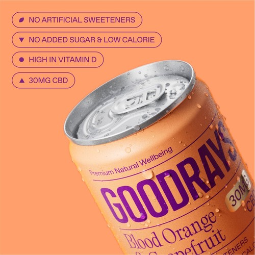 Goodrays CBD Infused Blood Orange & Grapefruit Sparkling Drink Can   250ml