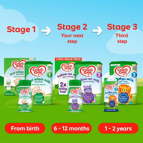 Cow & Gate 2 Follow On Baby Milk Formula Liquid Ready to Feed 6-12 Months