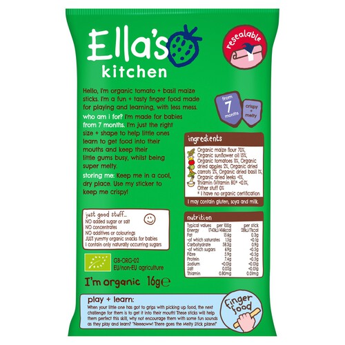 Ella's Kitchen Tomato and Basil Melty Sticks Baby Snack 7+ Months