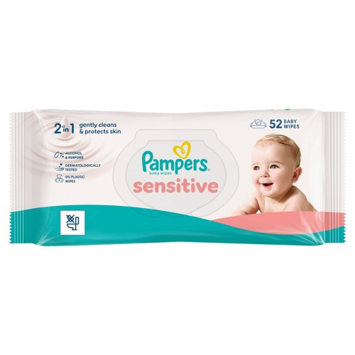 Pampers Sensitive Baby Wipes Plastic Free 52Pk
