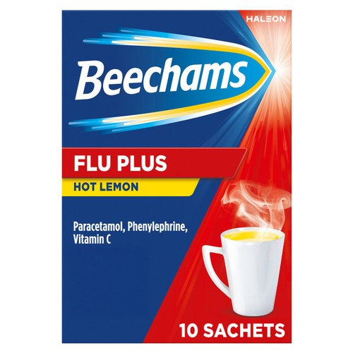 Beechams Flu Plus Hot Lemon Powder, Cold and Flu Sachets, 10s