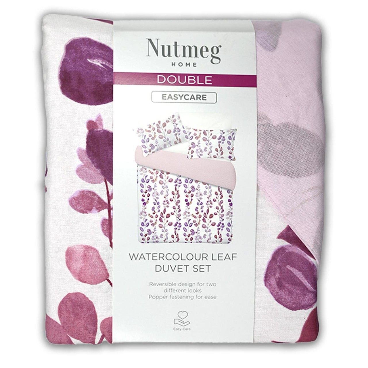 Nutmeg Home Easy Care Watercolour Leaf Duvet Set Double