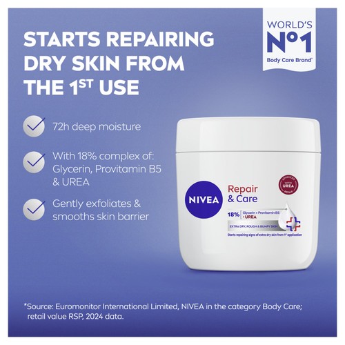 NIVEA Repair & Care Glycerin & Urea Face Hand & Body Moisturiser 400ml