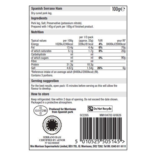Morrisons Serrano Ham 100g