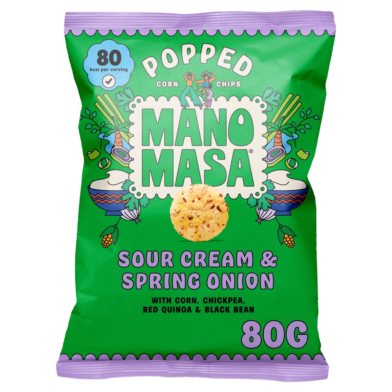 Manomasa Popped Corn Chips Sour Cream & Spring Onion 80g