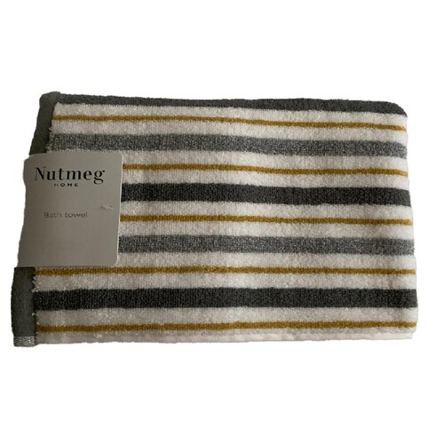 Nutmeg Home Grey & Ochre Stripe Bath Towel