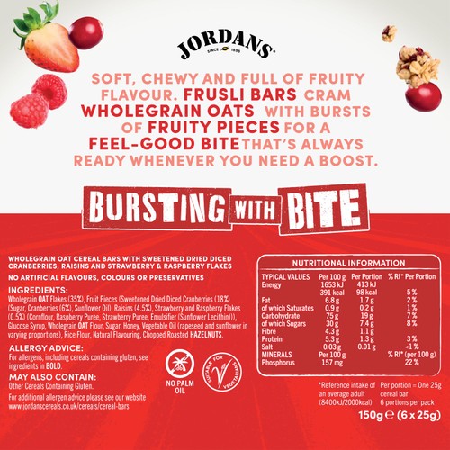 Jordans Frusli Juicy Red Berry Chewy Oat Cereal Bars 6 x 25g