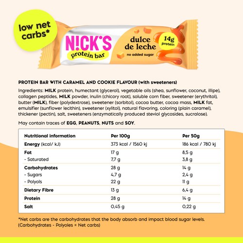Nick's Dulce De Lece Protein Bar 50g