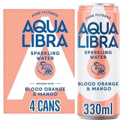 Aqua Libra Sparkling Water Infused with Blood Orange & Mango 4 x 330ml