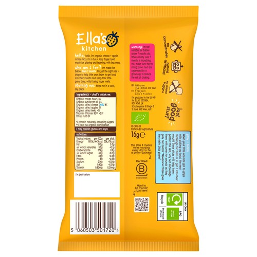 Ella's Kitchen Cheese and Apple Melty Sticks Baby Snack 7+ Months 