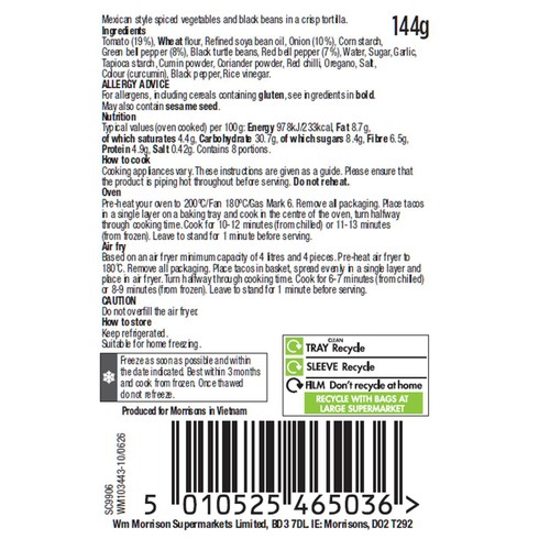 Morrisons 8 Mini Mexican Style Vegetable Tacos 144g