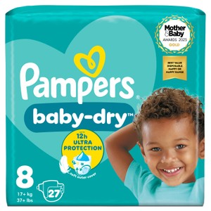 Pampers Baby-Dry Nappies, Size 8 (17kg+) Essential Pack