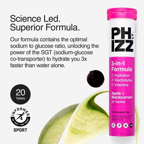 Phizz Apple & Blackcurrant 3-In-1 Effervescent 20 Tablets