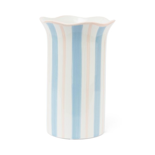 Nutmeg Home Fluted Blue & Pink Striped Ceramic Vase