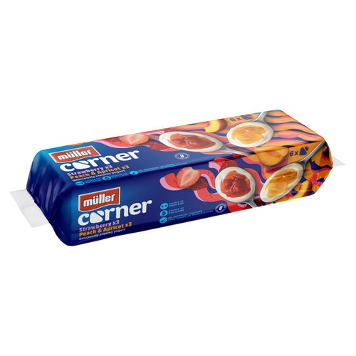 Muller Corner Strawberry and Peach And Apricot Yogurts 6 x 136g