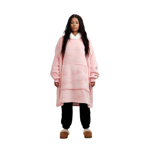 On! Furlined Hoodie Blanket Pink White Large
