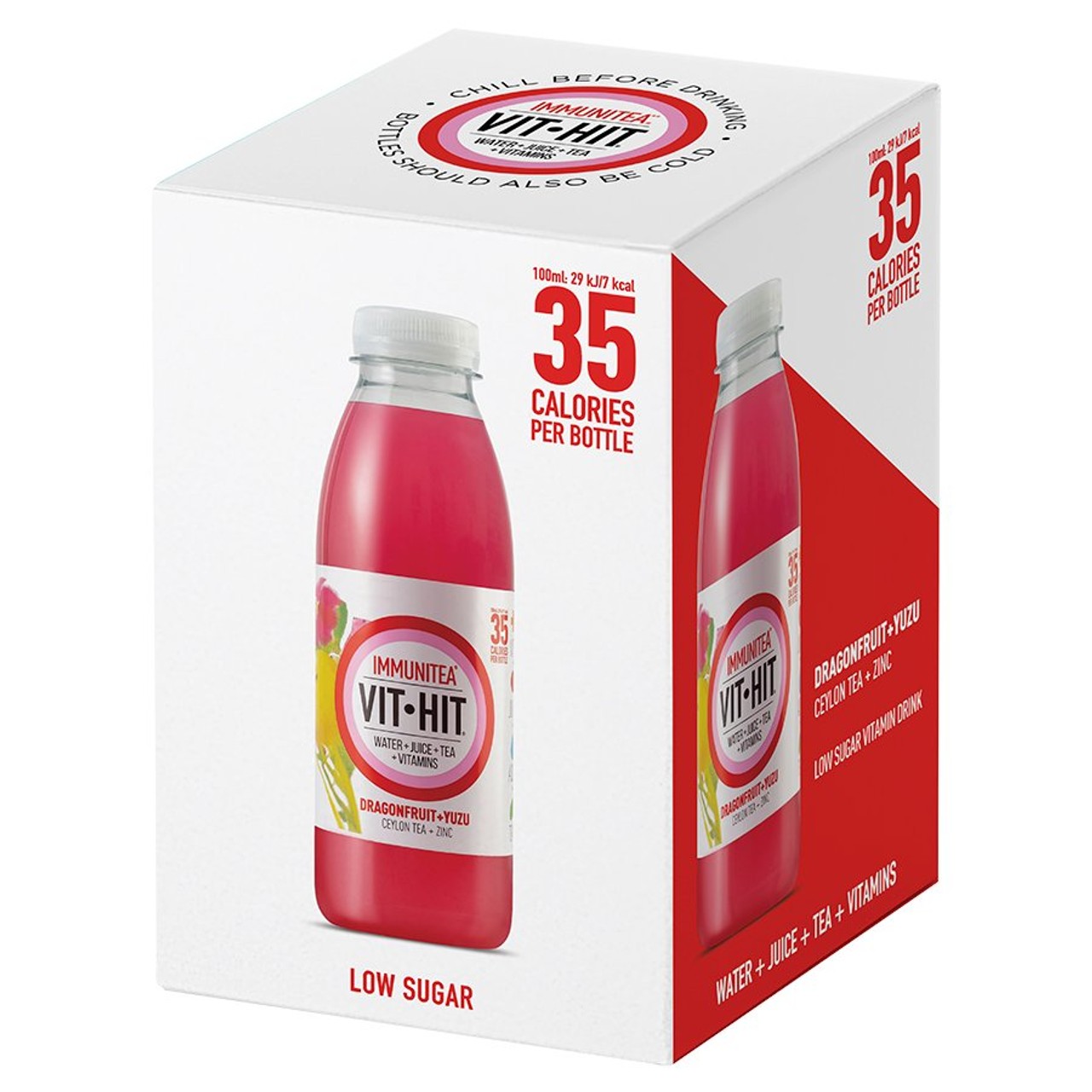 Vithit Dragon Fruit & Yuzu Immunitea Bottles 4 x 500ml