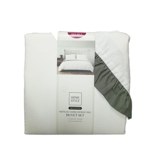 Home Style 100% Cotton Nostalgic Charm Contrast Frill Duvet Set Double
