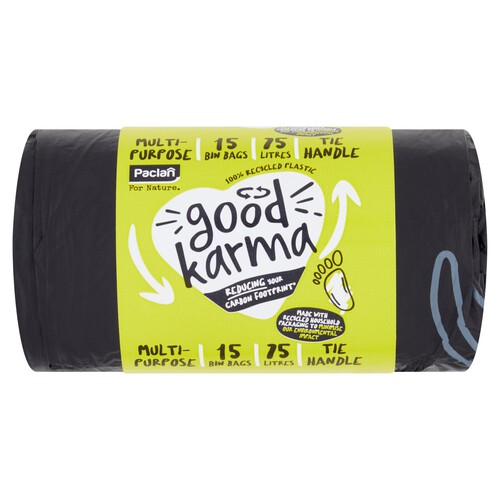 Paclan Good Karma Carbon Footprint Tie Handle Refuse Sacks 75 Litre