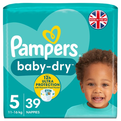 Pampers Baby-Dry Size 5, 39 Nappies, 11kg-16kg, Essential Pack