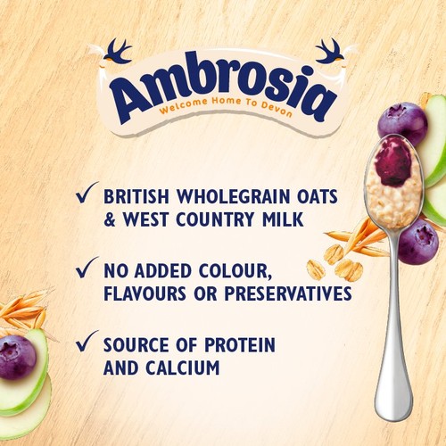 Ambrosia Ready to Eat Porridge Oat Cereal Pot Apple & Blueberry Layer  210g