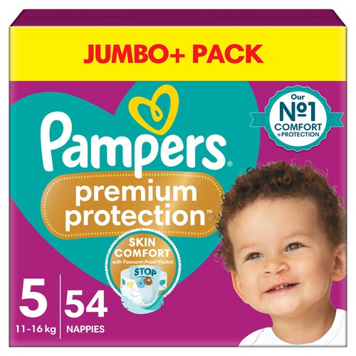 Pampers Premium Protection Nappies Taped Size 5 Junior Jumbo