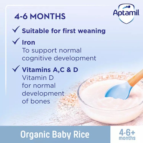 Aptamil Organic Baby Rice Cereal 4-6+ Months   100g