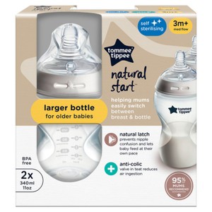 Tommee Tippee Baby Bottles, Natural Start Anti-Colic Baby Bottle, Medium Flow, 340ml, 3m+, Pack of 2