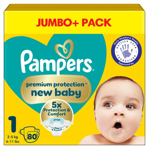 Pampers Premium Protection New Baby Size 1 80 Nappies Jumbo+ Pack