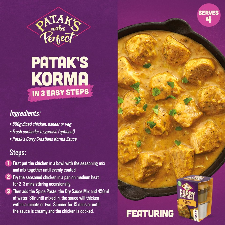Patak's Korma Curry Creations Indian Curry Sauce Meal Kit 160g ...