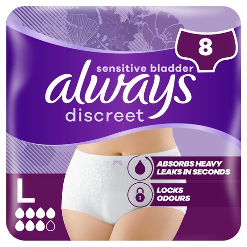 Always Discreet Underwear Incontinence Pants Plus Large 8 pack