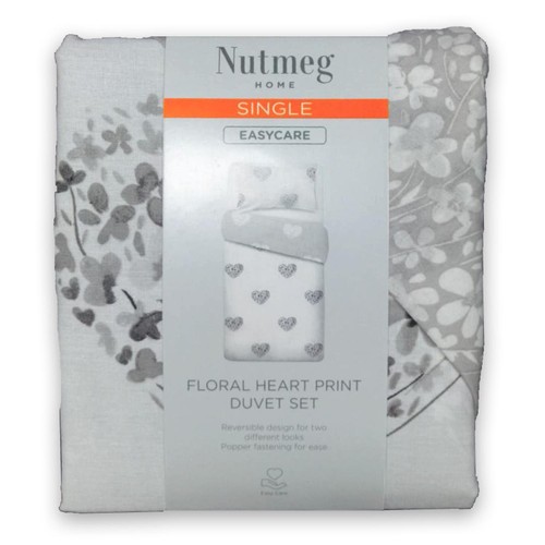 Nutmeg Home Easy Care Floral Heart Print Duvet Set Single