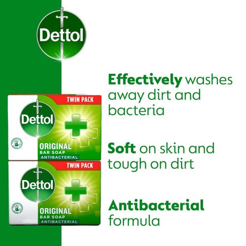 Dettol Original Antibacterial Hand Soap Bar 2 Pack