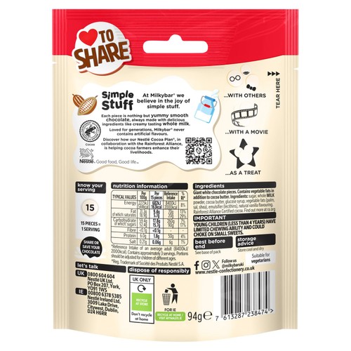Milkybar White Chocolate Giant Buttons Sharing Pouch