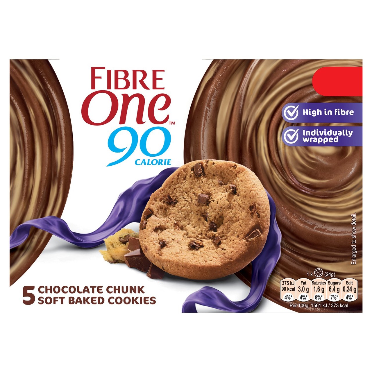 Fibre One 90 Calorie Chocolate Chunk Soft Baked Cookies 5 x 24g