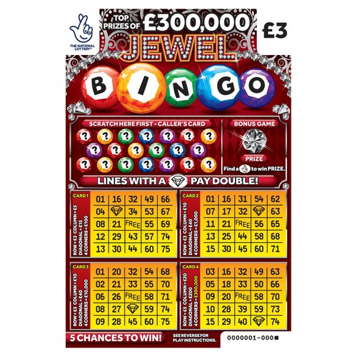 National Lottery Jewel Bingo Game £300,000 Scratch Card