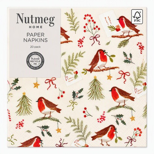 Nutmeg Robin Paper Napkins 20 Pack