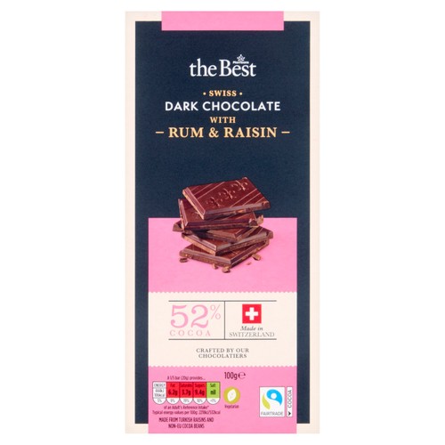 Morrisons The Best 52% Cocoa Rum & Raisin Flavour Dark Chocolate   100g