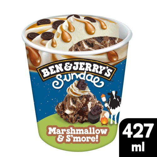 Ben & Jerry's Sundae Marshmallow & S'more! Chocolate Ice Cream Tub   427ml