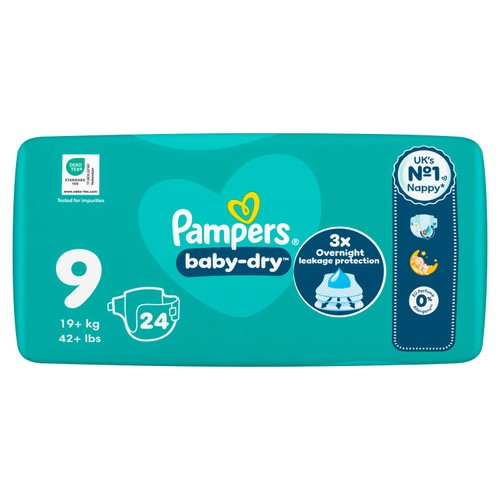 Pampers Baby-Dry Size 9 24 Nappies 19kg+ Essential Pack