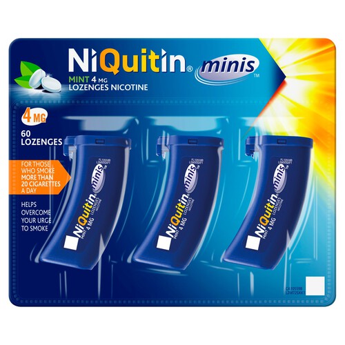 NiQuitin Mini Mint Nicotine Lozenges -4mg, 60 Minis - Stop Smoking Aid