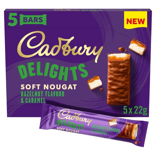 Cadbury Delights Hazelnut Caramel Chocolate Nougat Bar 5 Pack