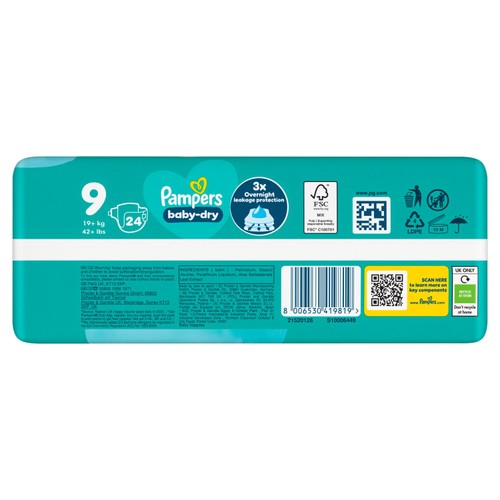 Pampers Baby-Dry Size 9 24 Nappies 19kg+ Essential Pack