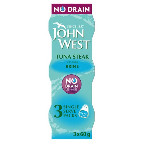 John West No Drain Tuna Steak in Brine (3x60g) 