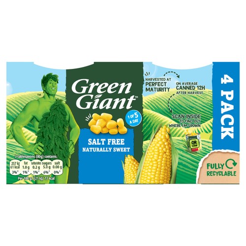 Green Giant Salt Free Sweetcorn (4x198g)