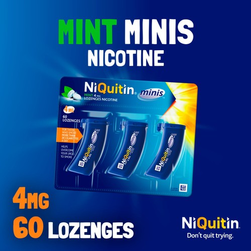 NiQuitin Mini Mint Nicotine Lozenges -4mg, 60 Minis - Stop Smoking Aid