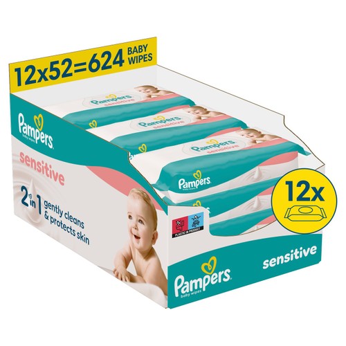 Pampers Sensitive 2 In 1 Baby Wipes 12 x 52 Pack