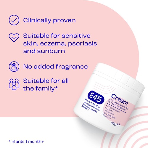 E45 Moisturiser Lotion, Body, Face And Hand Lotion For Very Dry Skin 125g