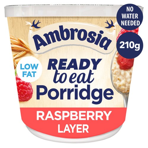 Ambrosia Ready to Eat Porridge Oat Cereal Pot Raspberry Layer   210g