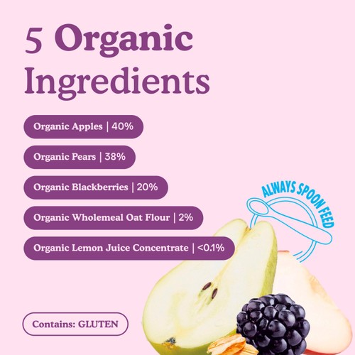 Little Freddie Blackberries, Pear, Apple & Oat Pouch 6 Months+ 100G